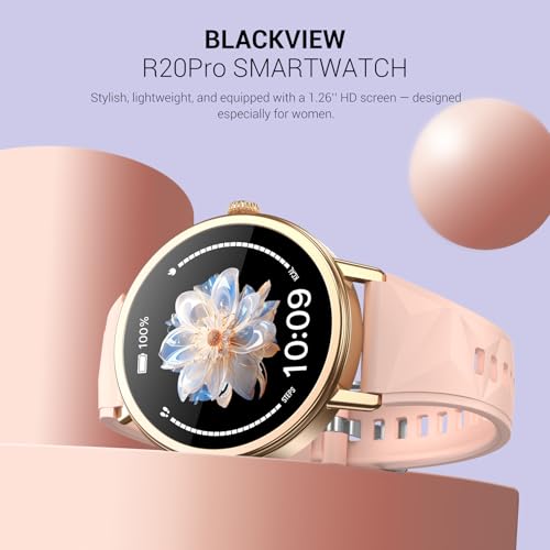 Blackview Smartwatch Damen, 1,26 Zoll Runde Fitnessuhr mit Pulsmesser, Schlafmonitor, SpO2, Schrittzähler & Aktivitätstracker, IP67 Armbanduhr, Uhr für Sport, Arbeit & Alltag, Android & iOS, Gold