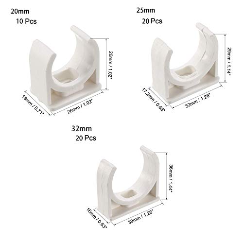 YouU PVC Water Supply Pipe Clamp Clips Fittings 32mm 25mm 20mm Inner Dia (50 pcs)