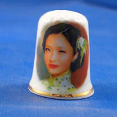 Porcelain China Collectable Thimble - Oriental Lady - Free Gift Box