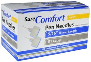 Sure Comfort Short Pen Needles 31G, 5/16in, 8mm - 100 ea