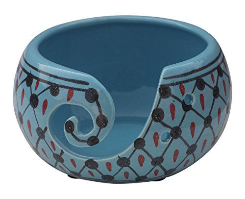 SALE 2018 - AB Handicrafts - Ceramic Blue Black Hand Painted Yarn Bowl for Yarn Storage / Crocheting & Stitching Accessories / Best Gifts for Men,Women and Seniors - Thumbnail 2