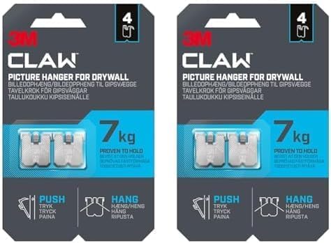3M Claw Plasterboard Picture Hanging Wall Hooks for Hanging Home Décor, 4 Hangers, Holds up to 7 kg - Ideal for Heavyweight Items (Pack of 2) — image 1