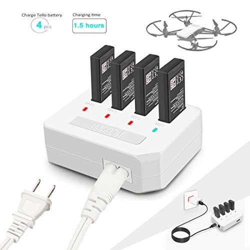 RCGEEK Compatible DJI Tello Battery Charging Hub Parallel Multi Battery Charger 4 in 1 Multiple Charging Modes Also Powered by Car Charger or Power Bank Compatible DJI Ryze Tello Mini Drone Battery