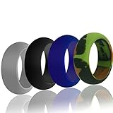 WharFlag Silicone Wedding Ring Wedding Band For Men ,4-PACK of Gray,Black,Blue And Camouflage For Exercise Work Sports - Thickness[2mm] Width[8.7mm]