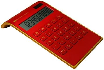 Amanstino Calculator, 10-digit Electronic Desktop Calculator - Battery &amp; Solar Powerd Standard Function Desktop Business Calculator with Titled LCD Display Screen for Home &amp; Office Use, Red