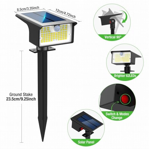 nipify Set of 3 Solar Motion Detector Lights, 62 LED Solar Outdoor Spotlight 3 Modes Outdoor Lighting Solar Light, Waterproof IP65 Solar Light for Garden, Pathway, Pathway, Cold White