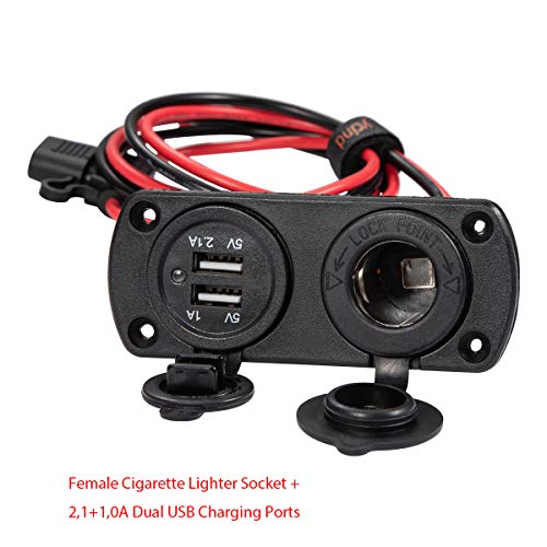 DIY Series YCIND Female Cigarette Lighter Socket Dual USB Charging Power Outlet Heavy Duty 30A Fuse 12V Car Truck Boat Marine RV Mobile DIY Kit 12AWG Cord 3Ft