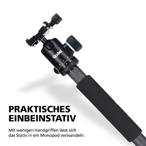 Rollei Carbon Stativ CT-5C I 3-in-1 Kamera-Stativ, Mini-Stativ und Monopod I 157 cm max. Höhe, 43 cm Packmaß, Makro-Funktion, Panorama-Kugelkopf – Bild 6