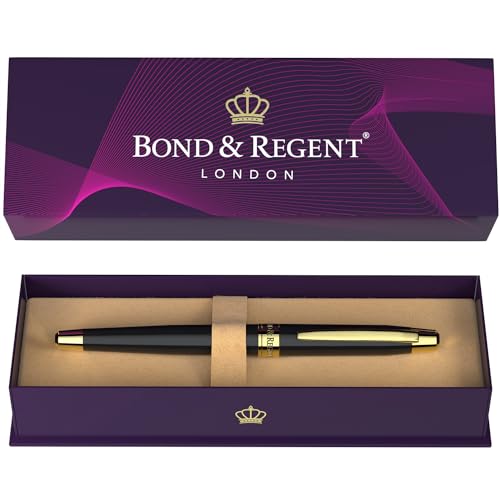 Bond & Regent Gloss Black & 24 Karat Gold - Certified Luxury Grade Rollerball Pen | Nice Gift for Men & Women