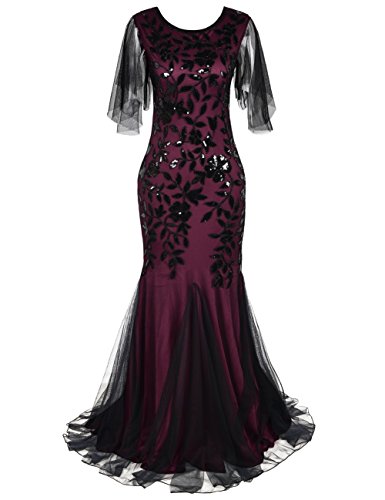 kayamiya 1920s Long Maxi Prom Gowns Sequin Mermaid Bridesmaid Formal Evening Dress M Burgundy