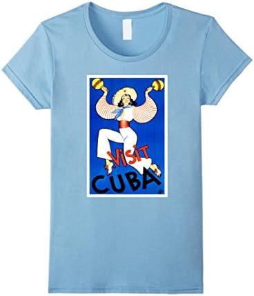 Women's Vintage Cuba Travel Poster T Shirt Large Baby Blue