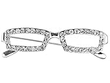 Alilang Silver Tone Clear Crystal Colored Rhinestones Rectangle Nerdy Glasses Brooch Pin