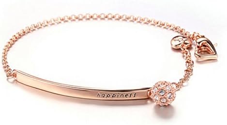 Rose-Gold Bracelet Cubic Zirconia Bar Charm Bangle Adjustable Chain for Women Girls Gift Giving (Tear Drop)