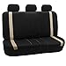 FH Group Car Seat Covers Cosmopolitan Flat Cloth Full Set Seat Covers, Car Accessories Beige Combo Steering Wheel Cover and Seat Belt Pads Airbag and Split Rear Universal Fit for Cars Vans Truck