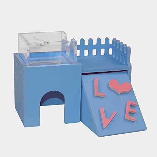 Dalle Craft Double-layer Multifunctional Sleep Nest Hideaway Castle Hideout Restaurant for Dwarf Hamster or mice with Natural Gym Toy (Blue)