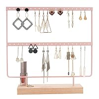 DHMK 40 Holes Earring Holder Jewelry Organizer, 2 Layers Metal Jewelry Display Stand Rack with Wood Base for Women Girls Gift Ear Stud Holders