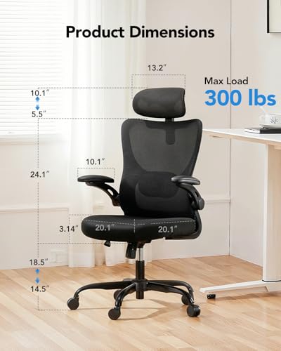 HUANUO Chaise Ergonomique, Chaise de Bureau PC avec Soutien Lombaire et Appui-tête Réglable, Fauteuil de Bureau Confortable avec Accoudoirs 3D, Chaise de Bureau Ergonomique, Charge Max 136 kg