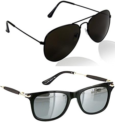 Younky Combo Of Uv Protected Aviator Silver Mercury Sunglasses For Men Women Boys & Girls (Blkblk-Gldnstickslvrmrcy|55|Silver) - 2 Sunglass Case