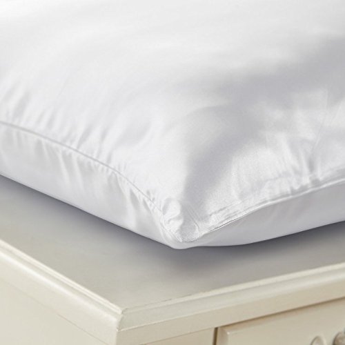 FabricMCC Silk Pillowcase, Hypoallergenic Queen Size Pillow Case with Zipper, Satin Pillowcases for Curly Hair & Dry Skin, Set of 2 (white)