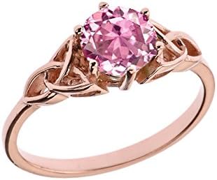 Dazzling 14k Rose Gold Personalized Birthstone Trinity Knot Engagement/Proposal Ring (Size 7)