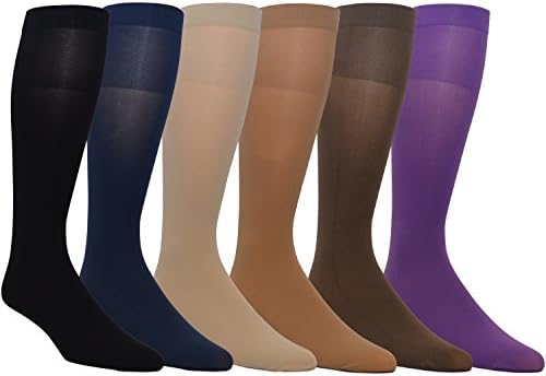 Zaftig Womens Plus Size Opaque Nylon Trouser Socks, Expandable Calf (Plus Size, 6 Pairs Assorted)