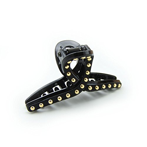 Meilliwish New Style Elegant Dots Hair Claw Clip for Women Girls (D59)(Black)