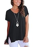 AUSELILY Women's Short Sleeve V Neck High Low Loose T Shirt Basic Tee Tops with Side Split