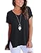 AUSELILY Women's Short Sleeve V Neck High Low Loose T Shirt Basic Tee Tops with Side Split