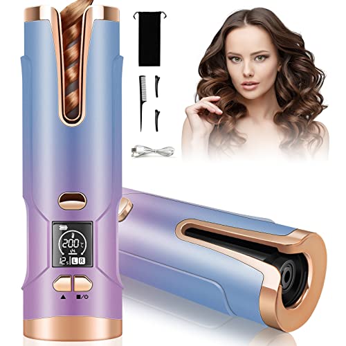 Automatic Curling Iron,Cordless Auto Hair Curler, Rotating Curling Iron with 5200 mAh Battery, Adjustable Temperatures & Timers Hair Crimper for Women. (Multicolored)