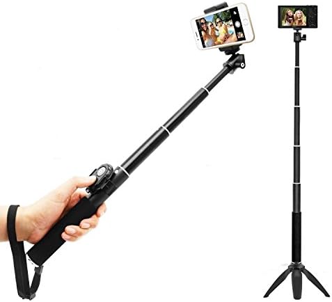 Selfie Stick Bluetooth, Tripod and Removable Wireless Bluetooth Remote for Apple, Android, Gopro, DLSR Cameras(Black)