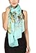 V28 Womens 100% Silk Butterfly Pattern Lightweight Soft Scarf (Light Blue)