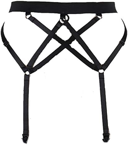 BodyHss Harness Garter Womens High-Waisted Belts Set Mesh Lingerie Black