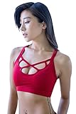 Women's Red Strappy Crisscross Back Comfort Active Support Yoga Gym Sports Bra Tops (XL, Red)