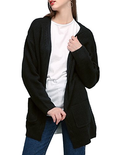 JCBABA Cardigan Sweater For Women, Women's Boho Long Sleeve Casual Open Front Knit Cardigan Sweater Outerwear With Pocket (XL, Black) - Thumbnail 6