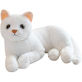 12 Inches Simulation Pure White Cat Plush Toy - Real Life White Cat Simulation Plush Toys, Lifelike Cats Doll Kitten Farm Animals Stuffed Toys Black Eyes Birthday Gifts for Kids