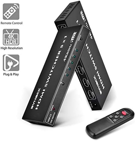 HDMI Switch- 4K 5x1 HDMI Switch Box with IR Remote,High Speed (Up to 18.5Gbps) & Auto Switch, Support【4K/Ultra HD/3D/1080P】 24k Gold Plated Ports,HDMI Splitter for TV/PC/Blu-Ray Player/DVD/Xbox
