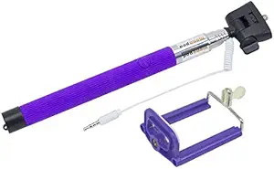 Extendable Selfie Stick Wired Phone Holder Remote Shutter Monopod iPhone Android-Purple