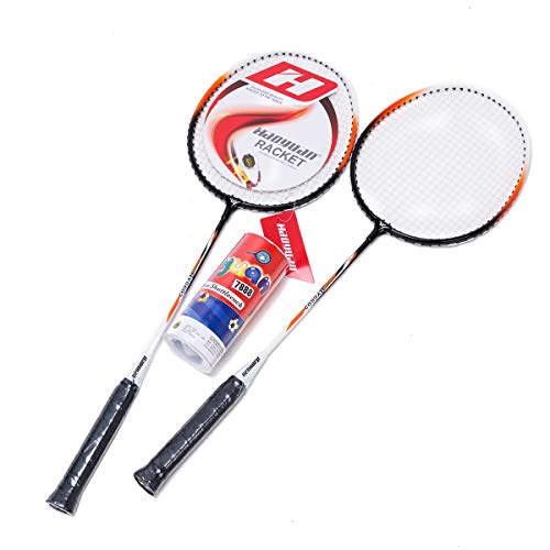 TJ Global Premium Quality Badminton Racquet, Pair of 2 Rackets with 3 Shuttlecocks and Carrying Bag Included, for Professional & Beginner Players, Lightweight Carbon Fiber (Orange)