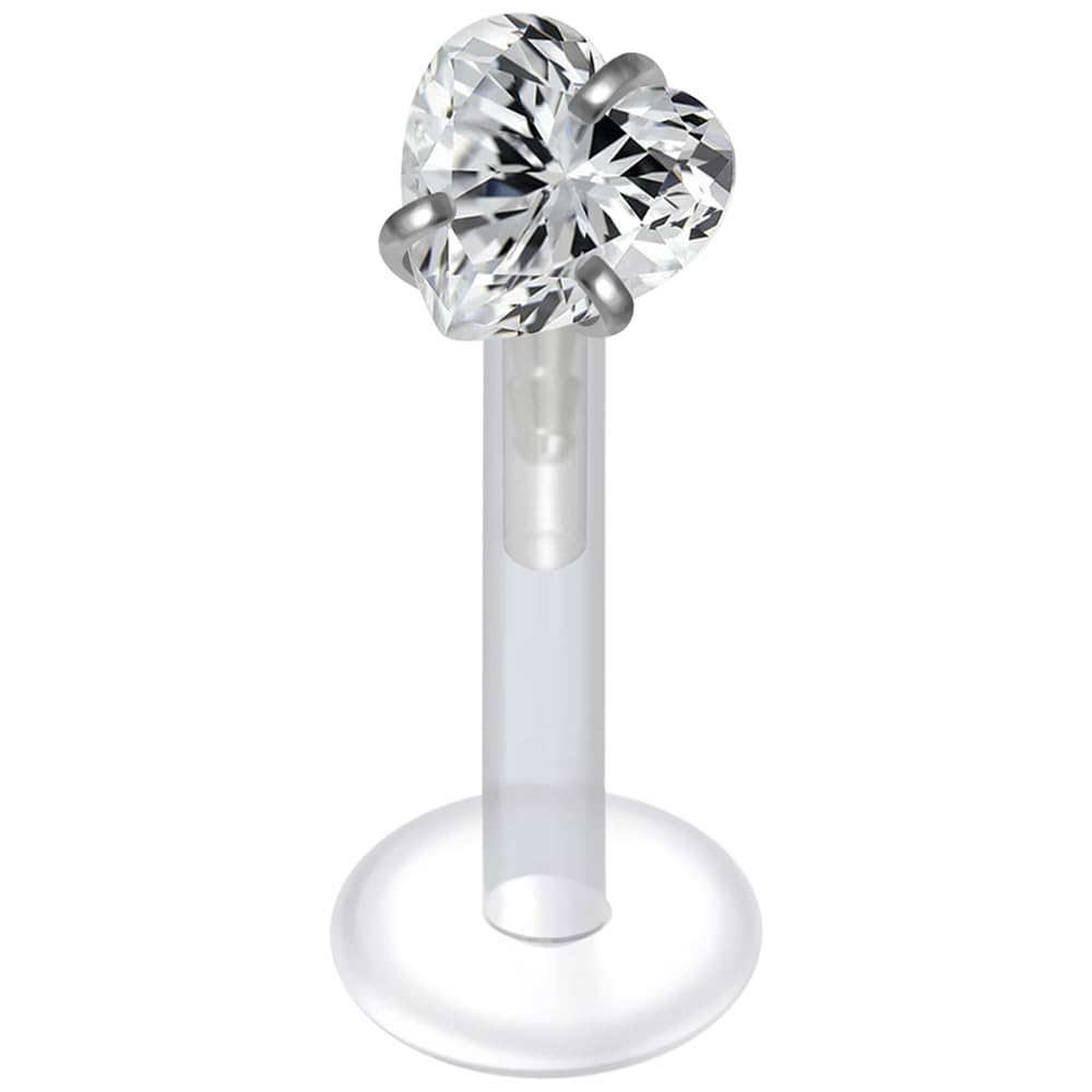 AZARIO LONDON 3MM Heart CZ Stone Push Fit Top with 16 Gauge UV BioFlex Madonna Labret Tragus Bar Piercing