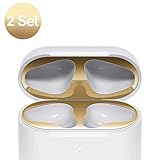 [2 Set] SHARKSBox Dust Guard for AirPods 2 Wireless Charging Case[Lifetime Replacements]Protect AirPods from Iron/Metal Shavings [Easy to Install] Upgrade Ultra Thin AirPods Dust-Proof Film-Gold