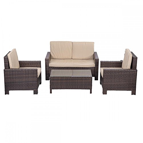 4pc PE Rattan Wicker Sofa Set Cushion Outdoor Patio Sofa Couch Furniture