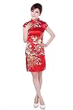 YueLian Women Chinese Party Cheongsam Short Qipao Dress Red
