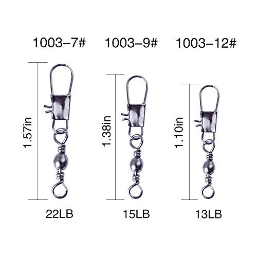 Agepoch Rolling Ball Bearing Barrel Swivels With Safety Interlock Snap Solid Rings fishing Welded Ring Fishing Connector Accessories Tackle Tensile Test Strength (6#-1.61''-25LB-120pcs) - Thumbnail 4