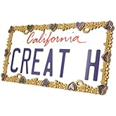 Creathome 3D Shining Daisy Heart License Plate Frame from Pure Zinc Alloy Metal Perfect Plate Holder, Matt Gold with Black Glitter, Luminously Heart