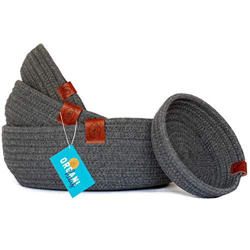 OrganiHaus 4Pack Small Rope Basket Tray Round Tray Baskets for Home