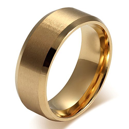 UOKOHO 8mm Mens Wedding Band Ring Matte Finish Beveled Polished Edge Comfort Fit