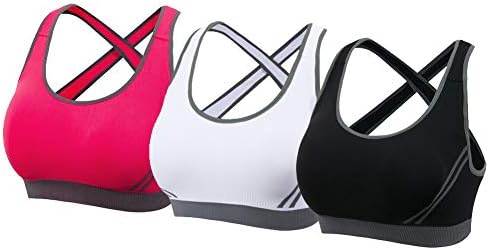 xcylive3 Pack Women's Criss Cross Back Removable and Wireless Pads Tank Top Yoga Sports Bra(3 Pack