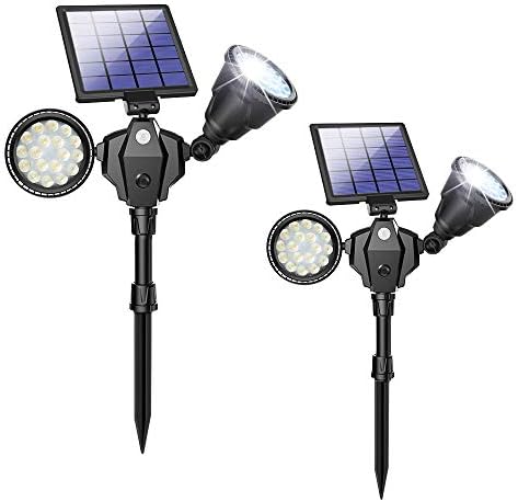 Solar Spot Lights, Outdoor 36 LED Landscape Lamps Double Head 1000 Lumens Bright Spotlight Waterproof Flood Lamp with Motion Sensor for Deck Yard Garden Garage Driveway (White - 2 Pack)