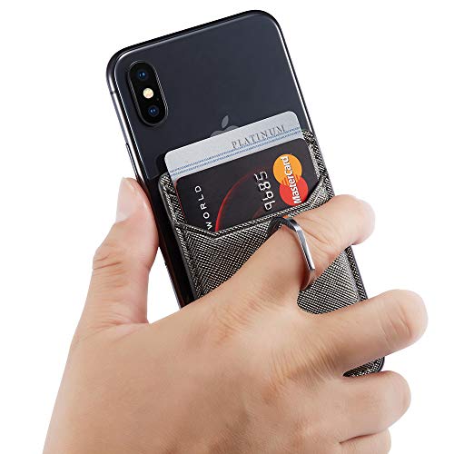 Card Holder for Back of Phone, Cell Phone Credit Wallet with Ring Pocket Stick on iPhone (Black) - Thumbnail 3