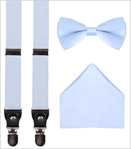 light blue suspenders and bow tie